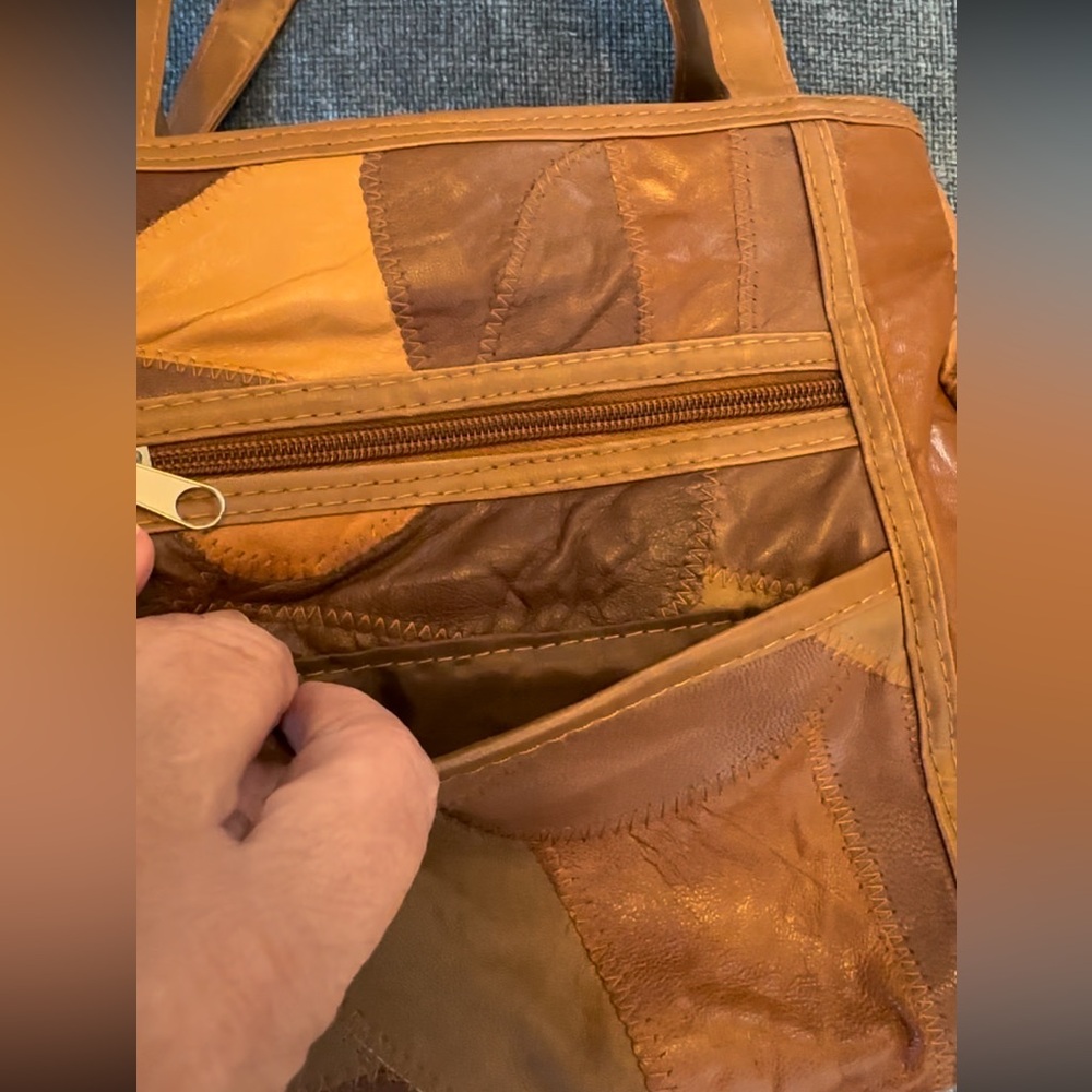 Retro Tan Leather Patchwork Purse - image 4